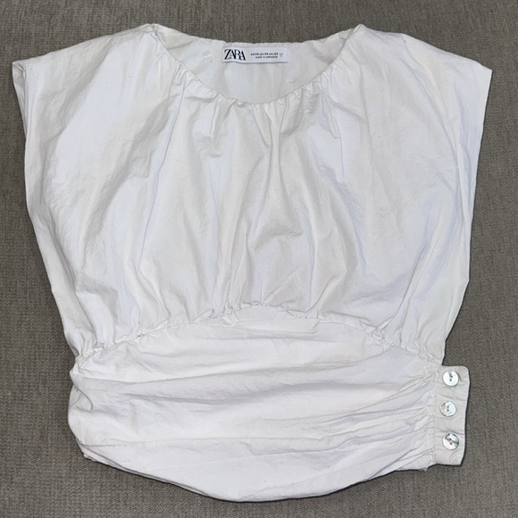 Zara White Cropped Pleated Open Side Blouse - Picture 1 of 10